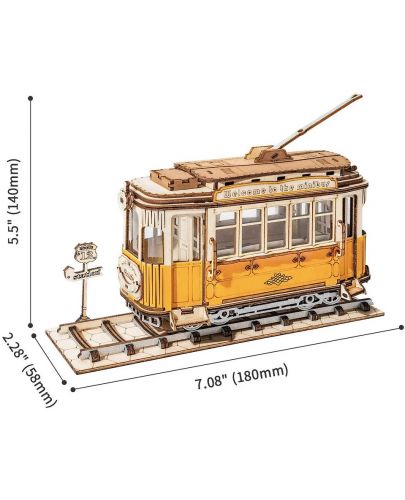 Дървен 3D пъзел Robo Time от 145 части - Трамвай - 2
